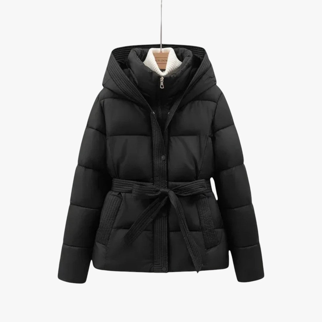 Damen Winter Puffer Gürtel Kapuze Jacke | Kurz