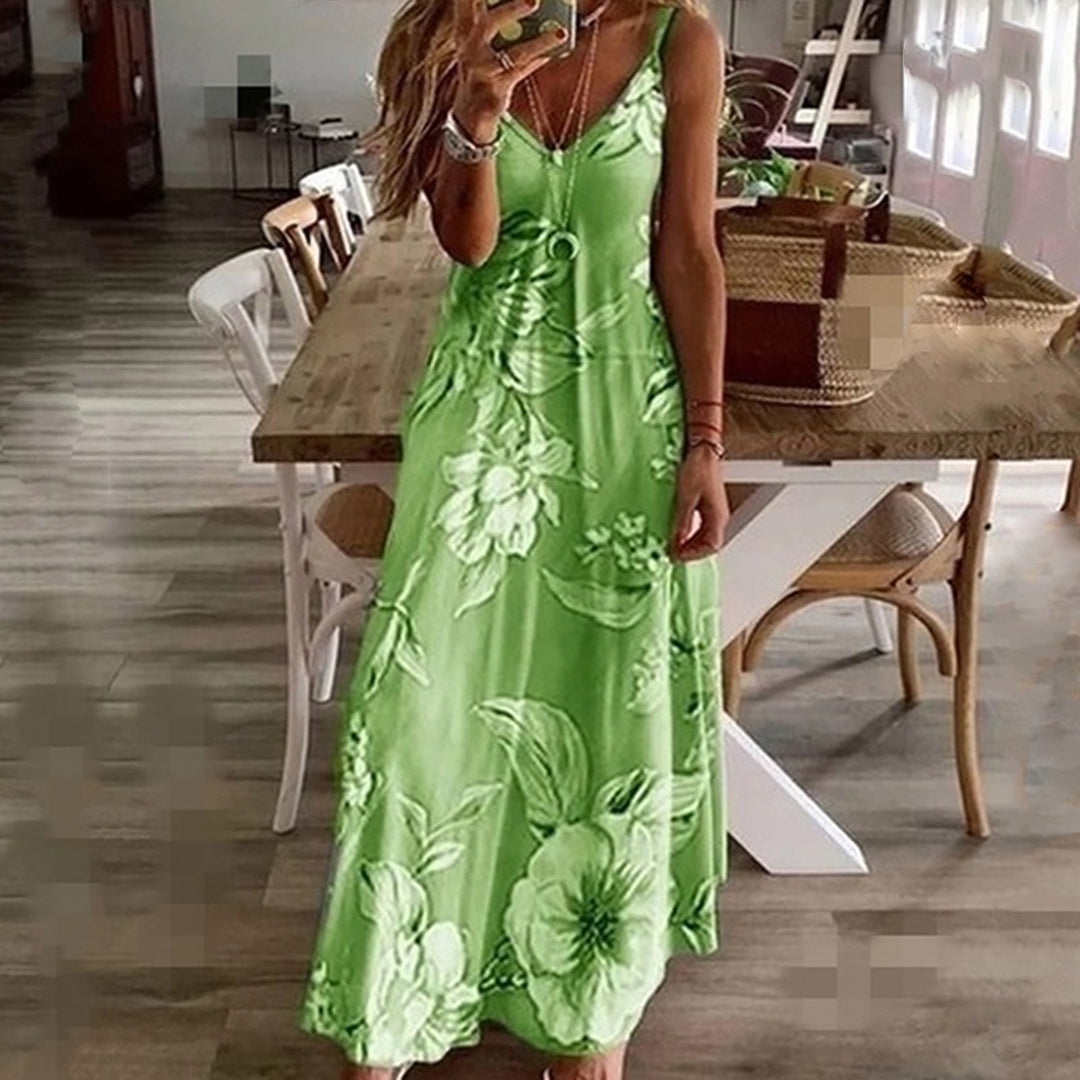 Damen Sommerkleid Blumenmuster V-Ausschnitt Bunt 2