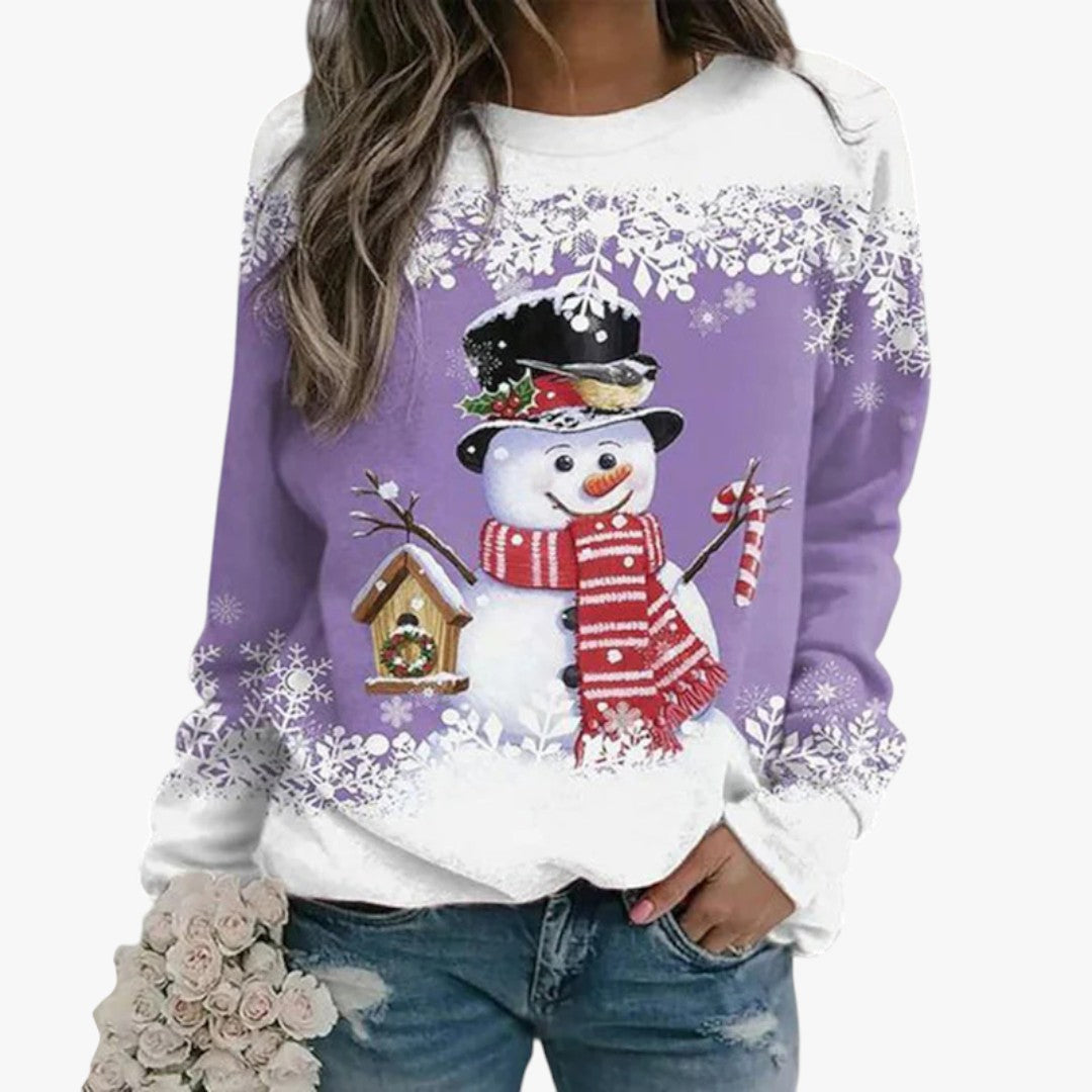 Damen Winter-Weihnachtspullover mit Schneemann-Print