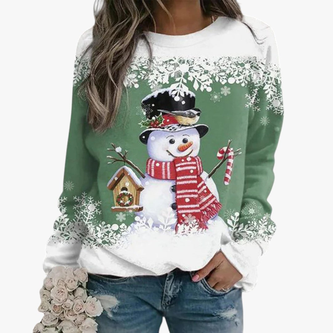 Damen Winter-Weihnachtspullover mit Schneemann-Print