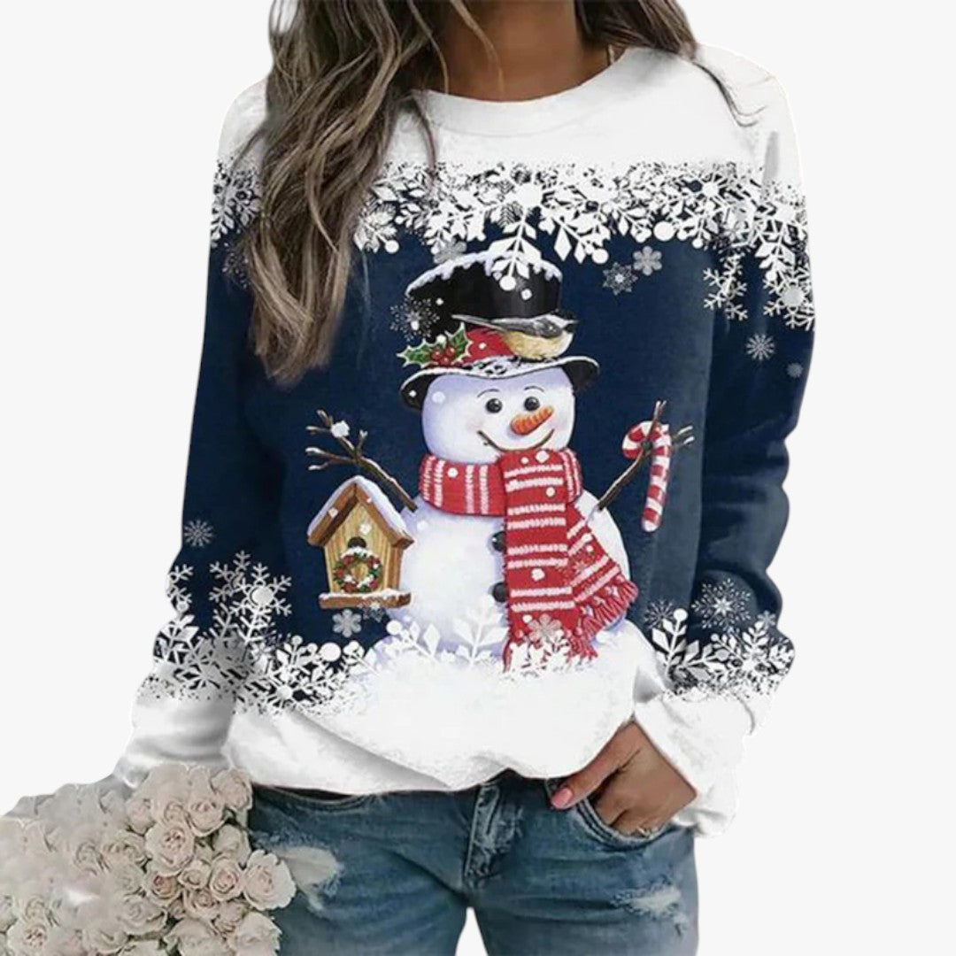 Damen Winter-Weihnachtspullover mit Schneemann-Print