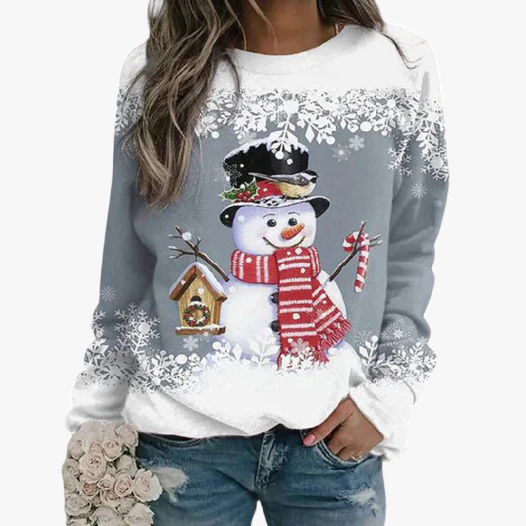 Damen Winter-Weihnachtspullover mit Schneemann-Print