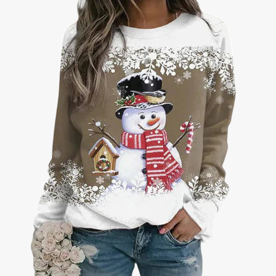 Damen Winter-Weihnachtspullover mit Schneemann-Print