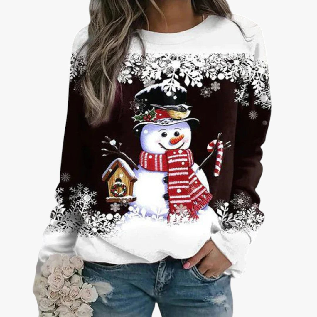 Damen Winter-Weihnachtspullover mit Schneemann-Print