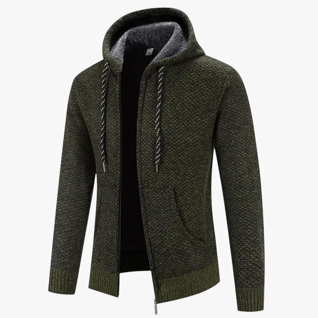 Herren Winterpullover mit Reißverschluss und Kapuze | Strickjacke