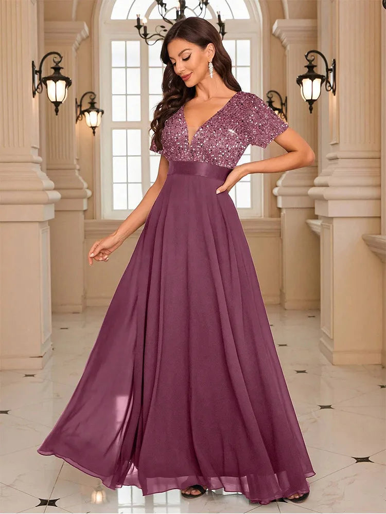 Damen Ballkleid mit Pailletten für Weihnachten | Maxi