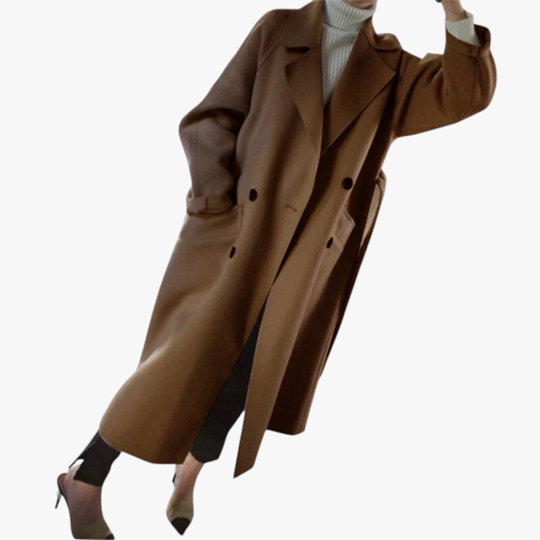 Damen Winter Trenchcoat mit Knöpfen und Gürtel