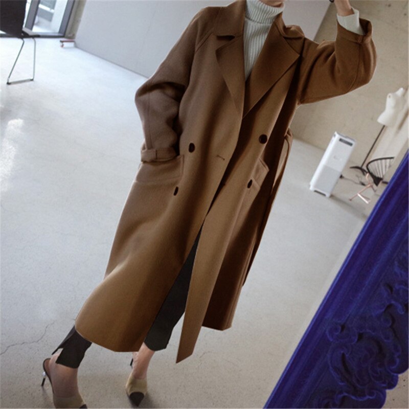 Damen Winter Trenchcoat mit Knöpfen und Gürtel