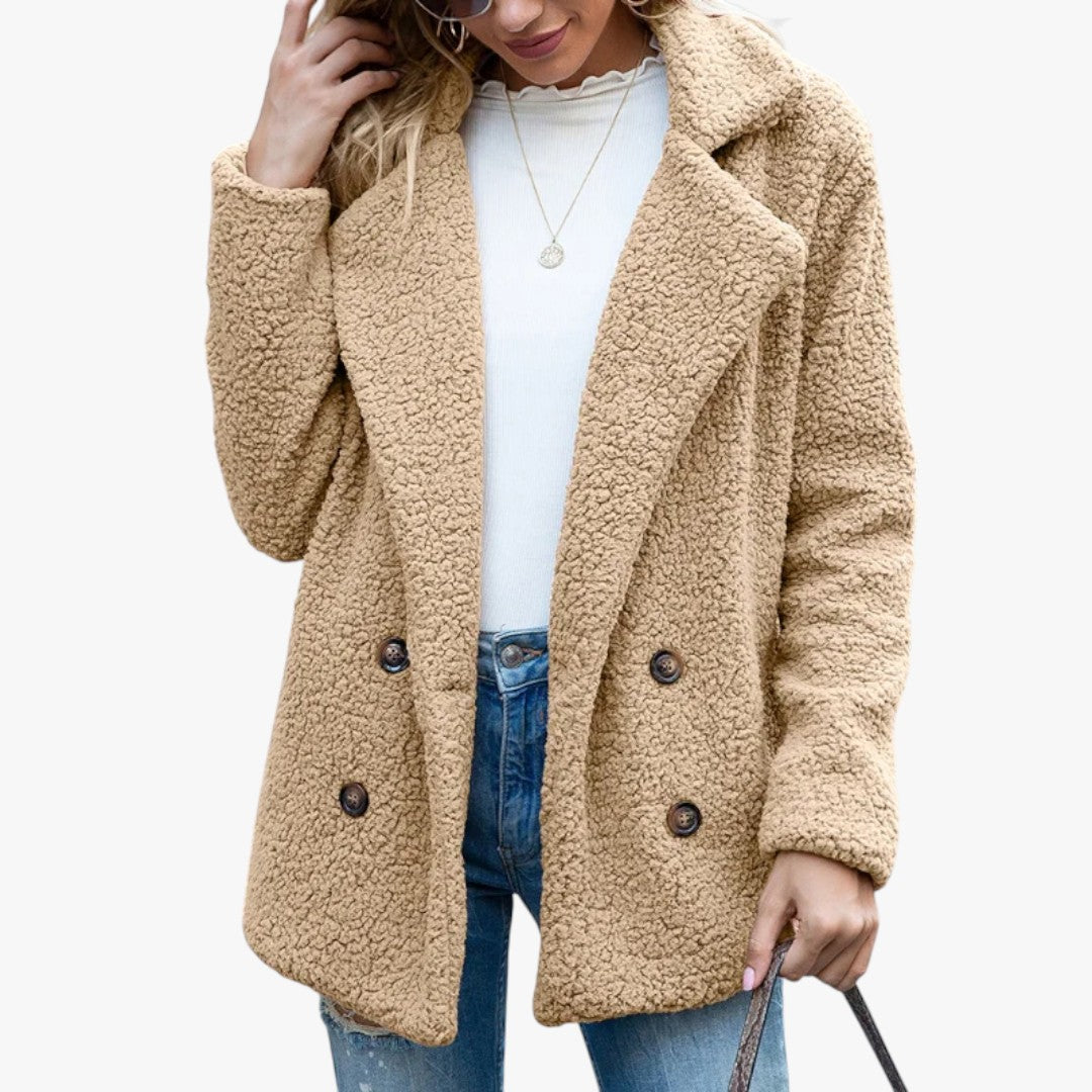 Damen Winter-Teddyjacke mit Knöpfen | Kurz