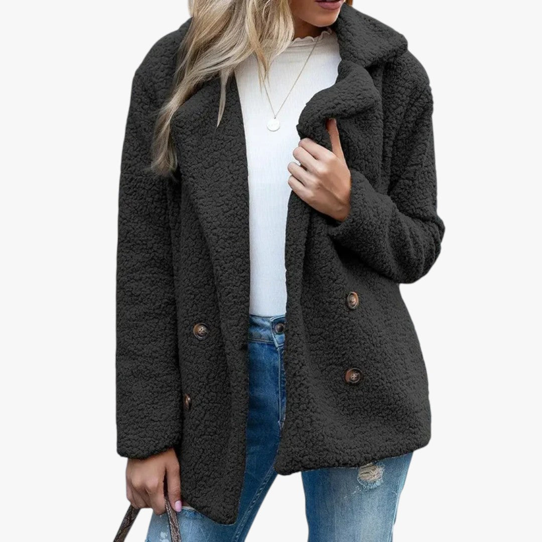 Damen Winter-Teddyjacke mit Knöpfen | Kurz