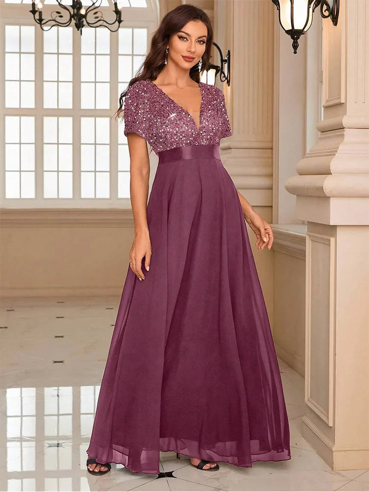 Damen Ballkleid mit Pailletten für Weihnachten | Maxi