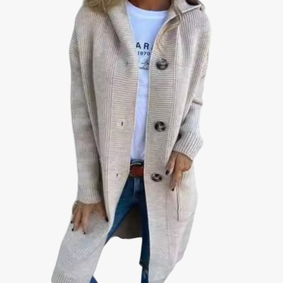 Damen Strickjacke mit Knöpfen und Taschen | Lang