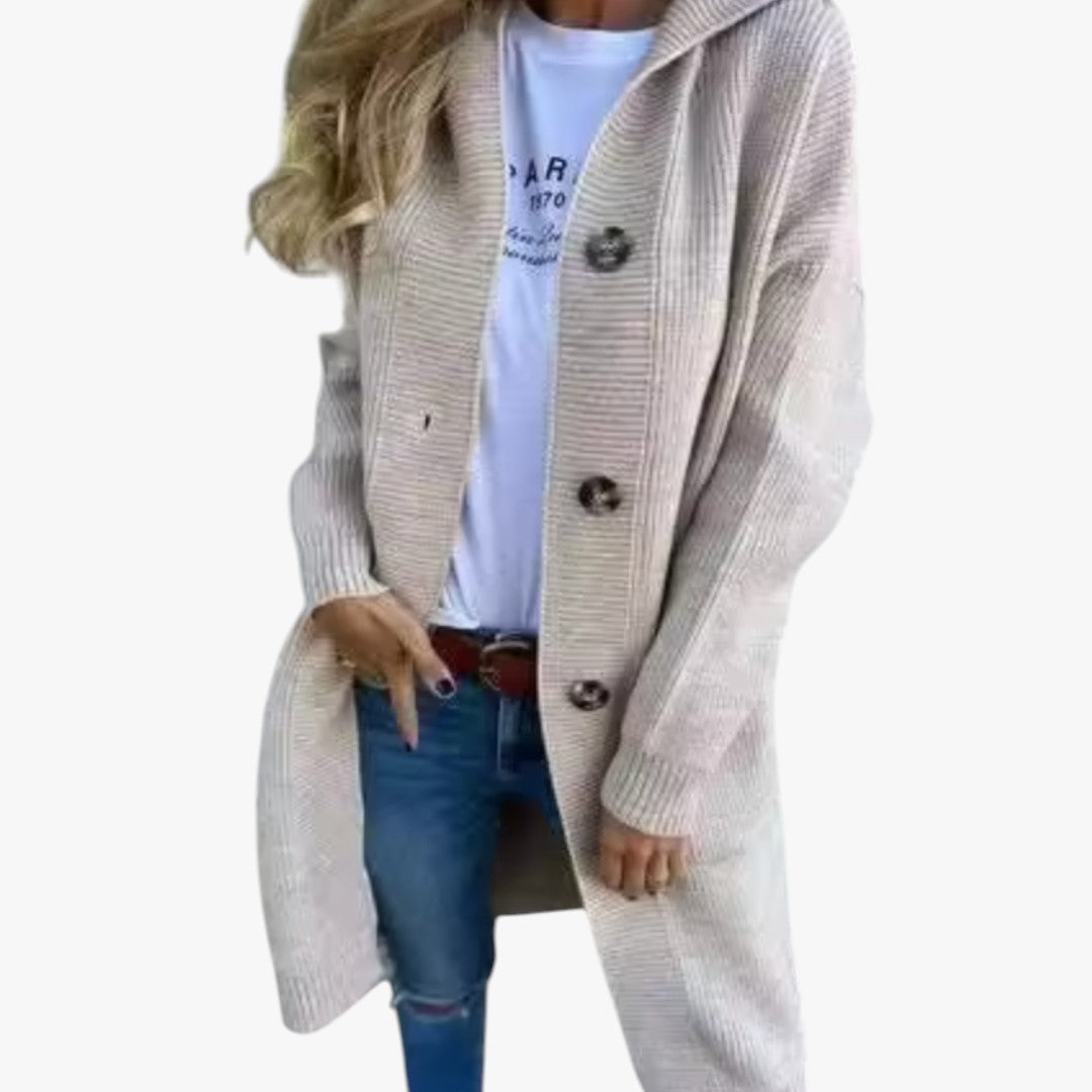 Damen Strickjacke mit Knöpfen und Taschen | Lang