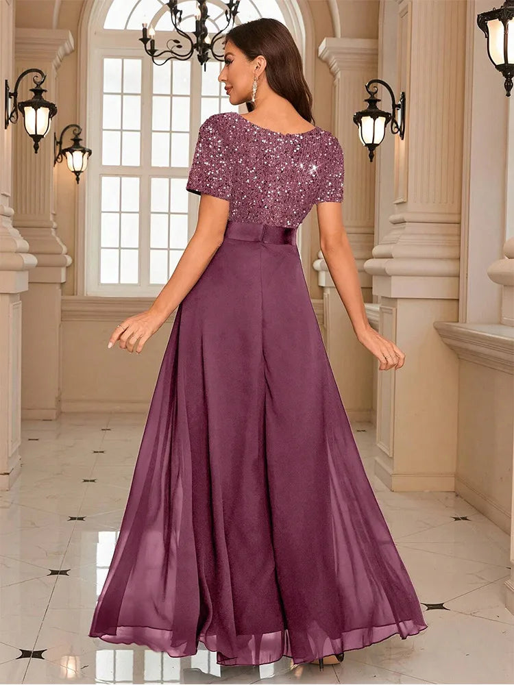 Damen Ballkleid mit Pailletten für Weihnachten | Maxi