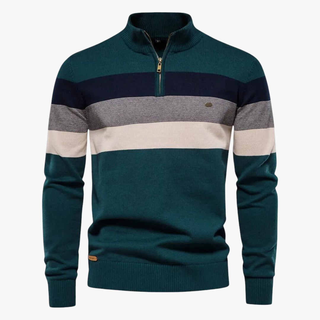 Herren Winterpullover mit Streifen und Reißverschluss