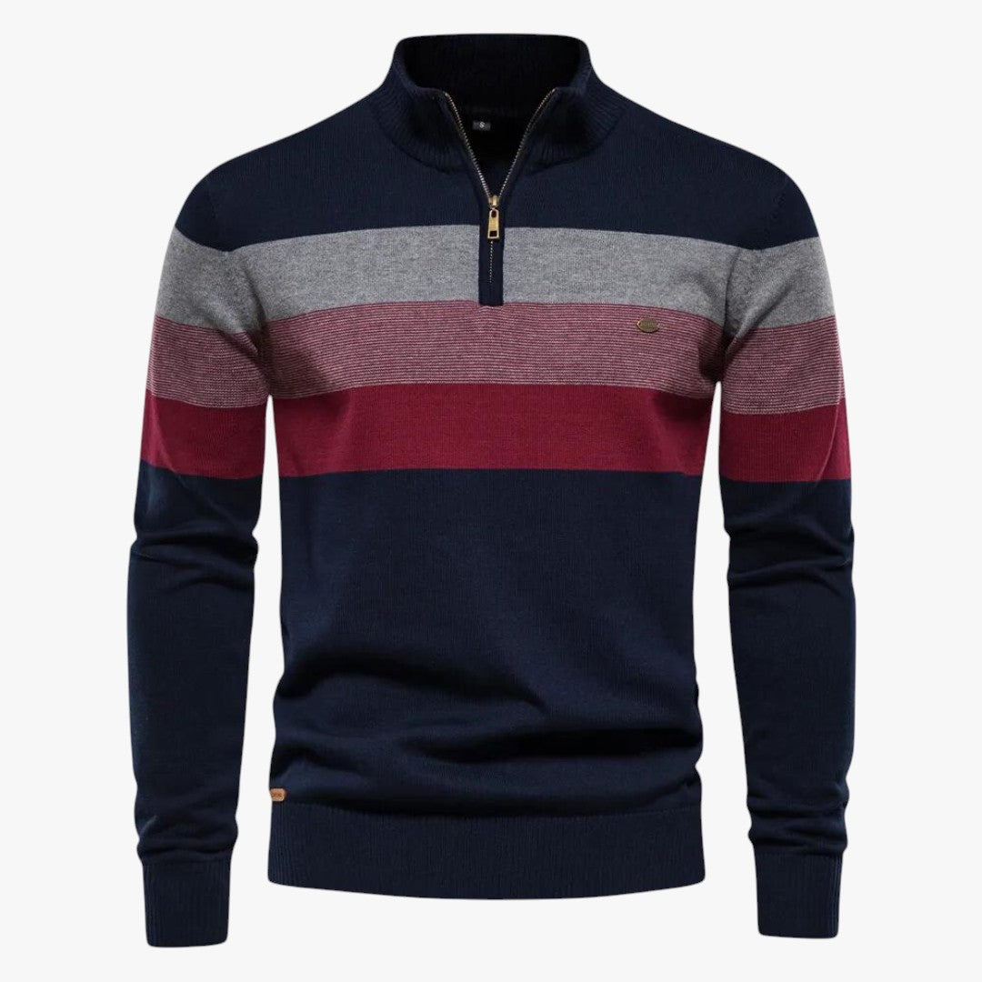 Herren Winterpullover mit Streifen und Reißverschluss