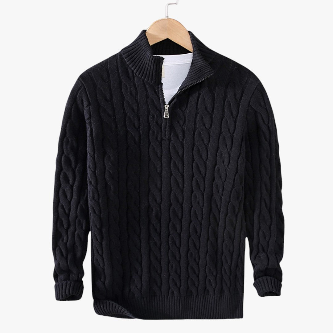 Herren-Winterpullover mit Zopfmuster und hohem Kragen