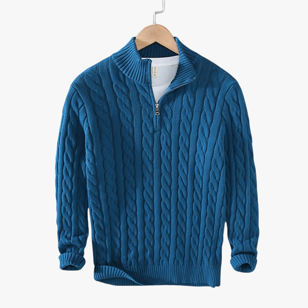 Herren-Winterpullover mit Zopfmuster und hohem Kragen