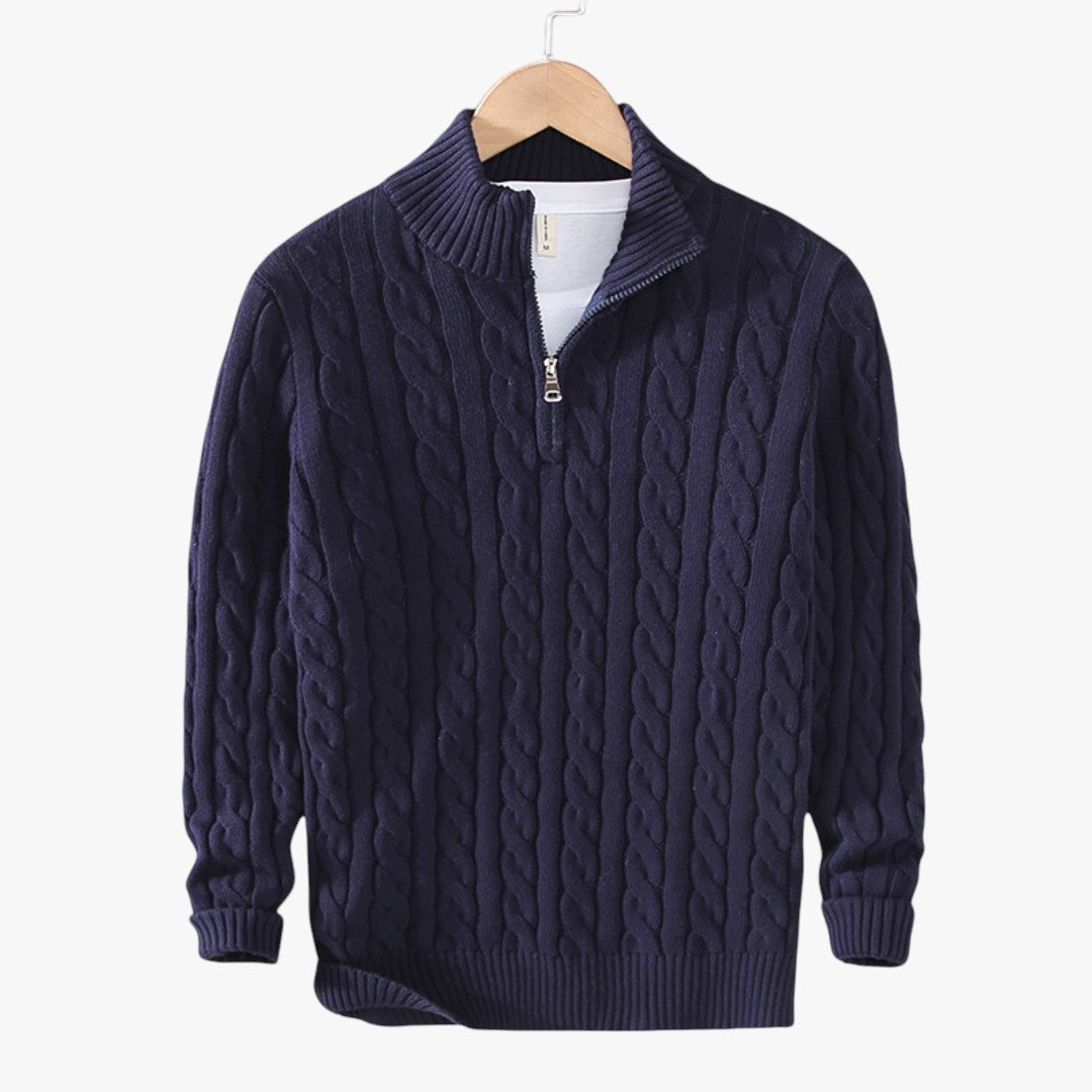 Herren-Winterpullover mit Zopfmuster und hohem Kragen