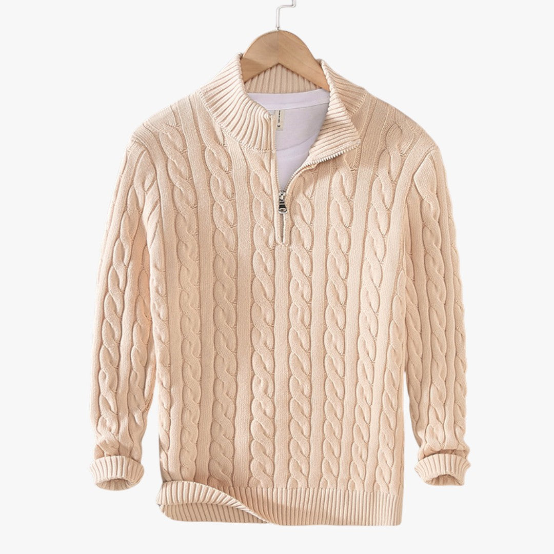 Herren-Winterpullover mit Zopfmuster und hohem Kragen