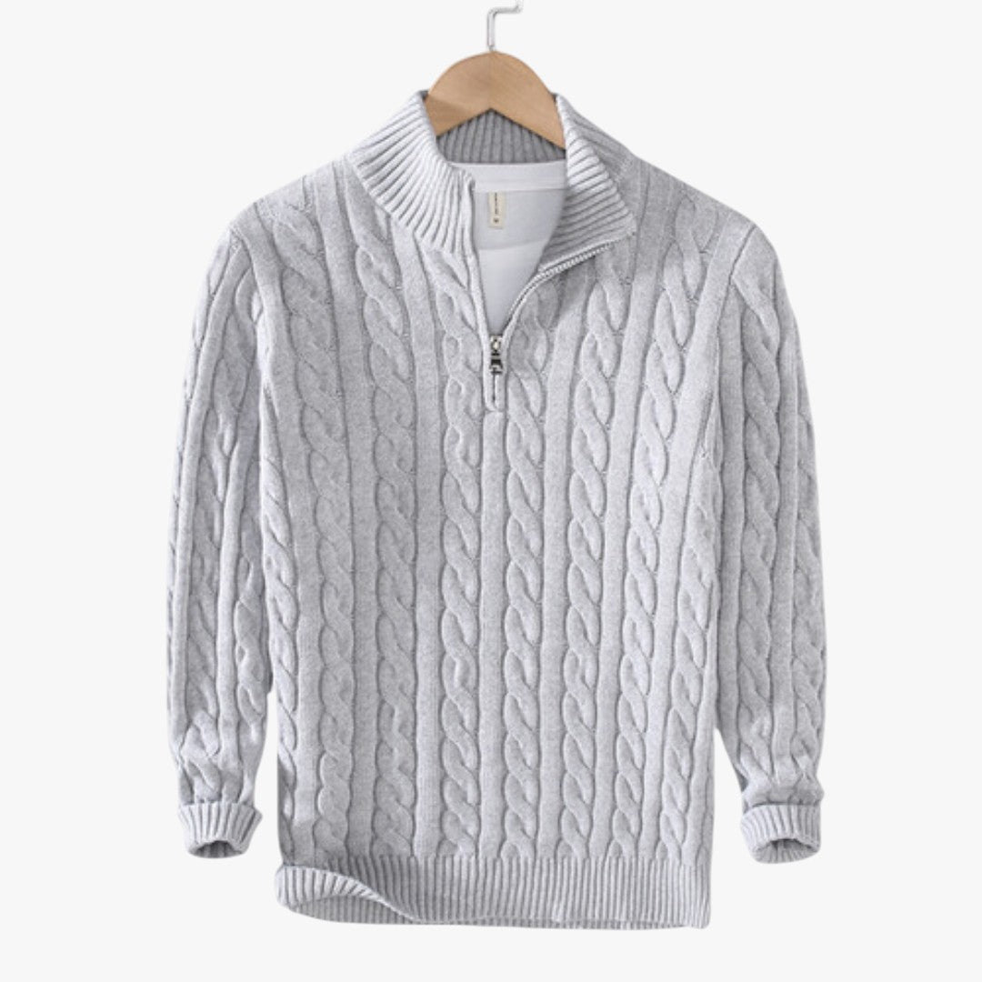 Herren-Winterpullover mit Zopfmuster und hohem Kragen