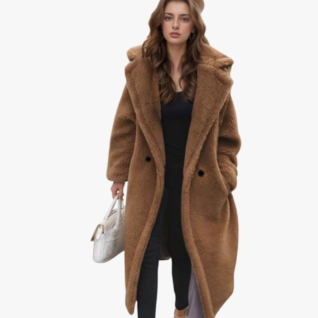 Damen übergroßer Winter-Teddy-Mantel mit langen Ärmeln