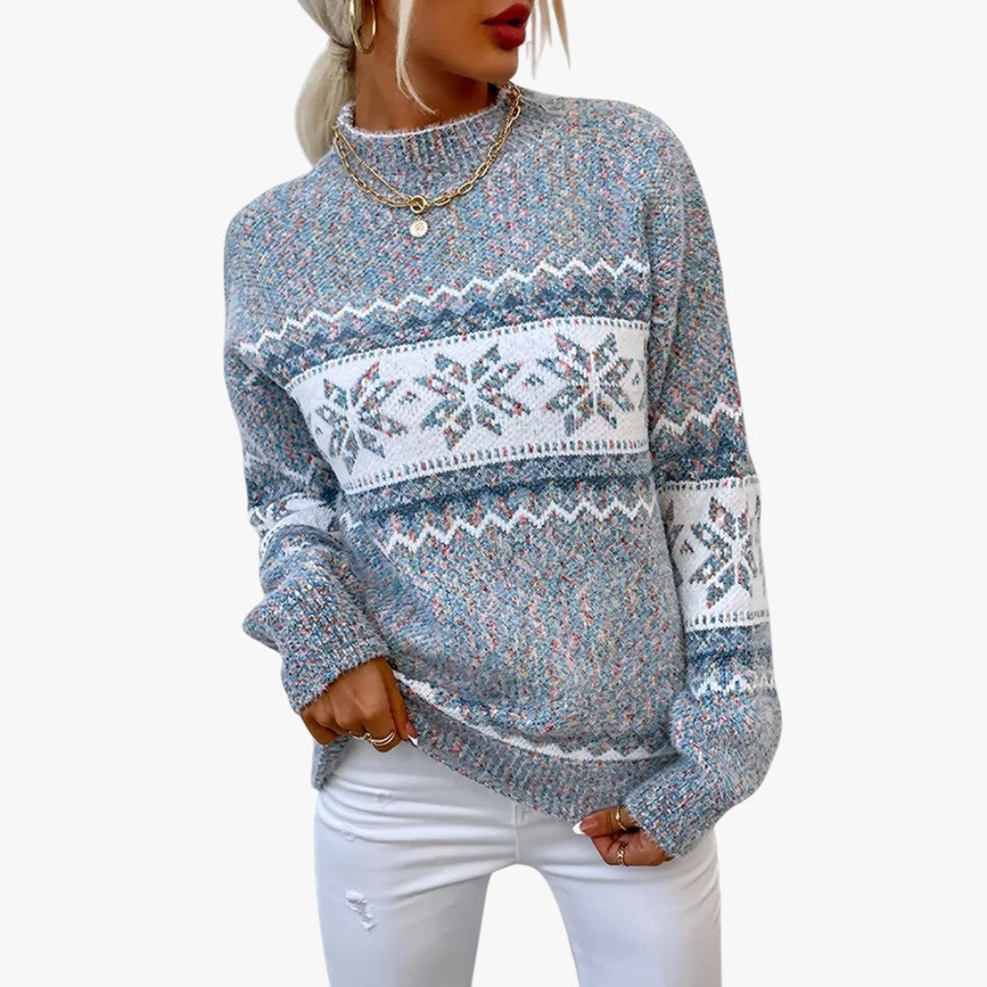 Damen Winter Weihnachtspullover mit Schneestern-Print