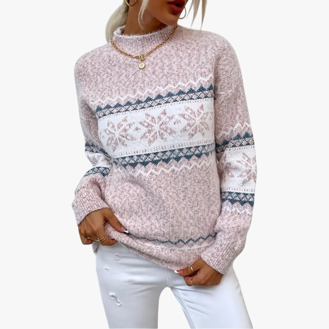 Damen Winter Weihnachtspullover mit Schneestern-Print