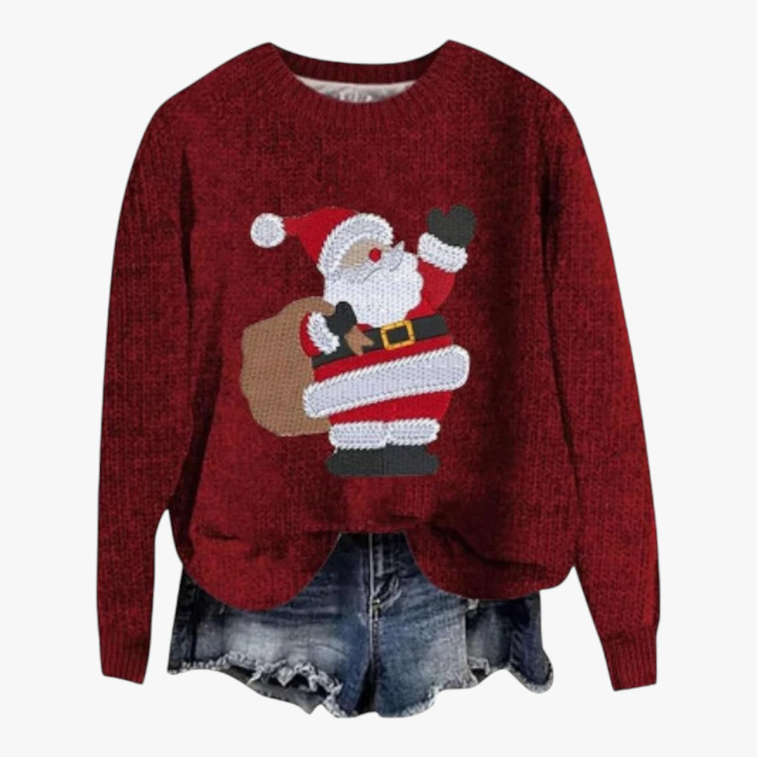 Damen Winter Weihnachtspullover mit Rundhals