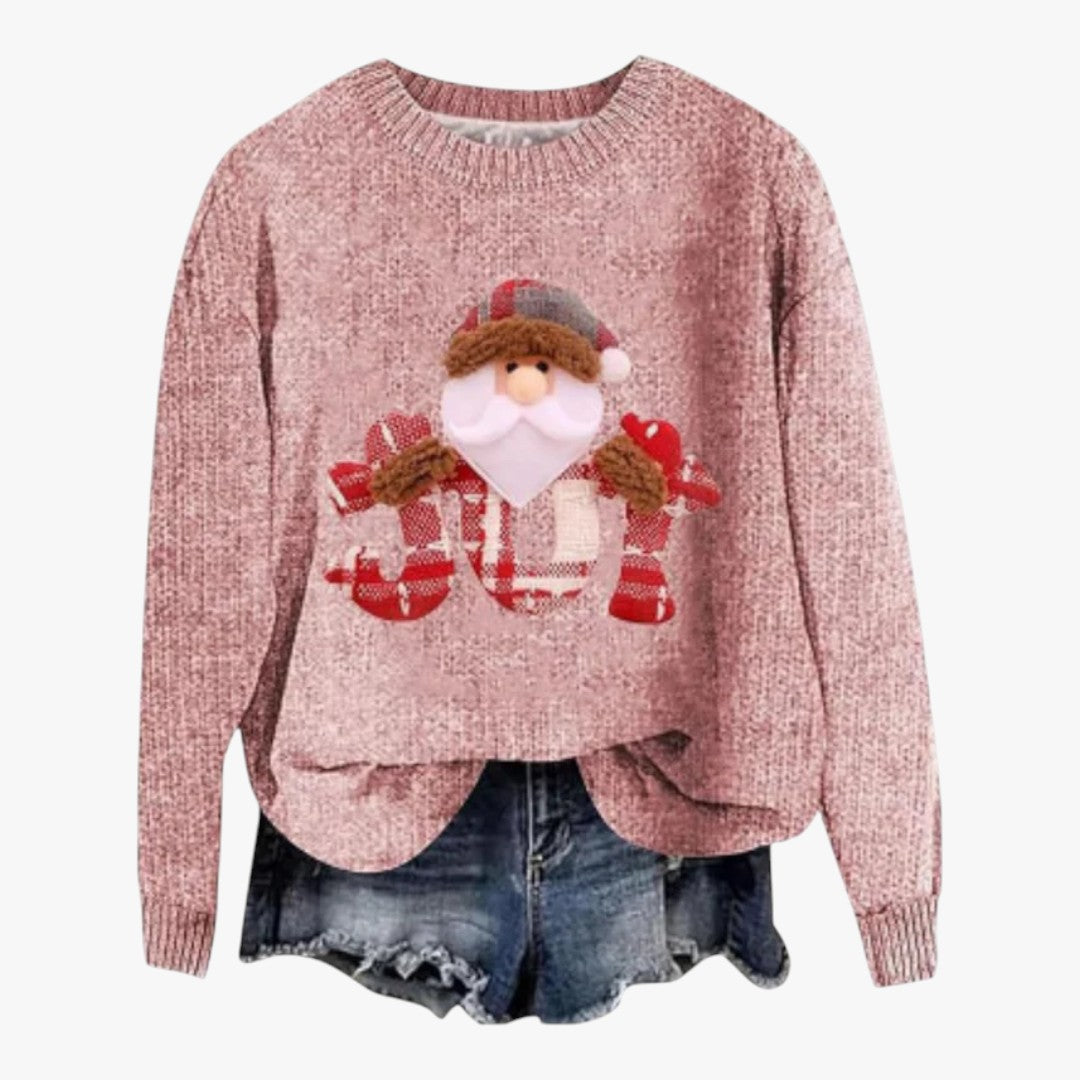 Damen Winter Weihnachtspullover mit Rundhals