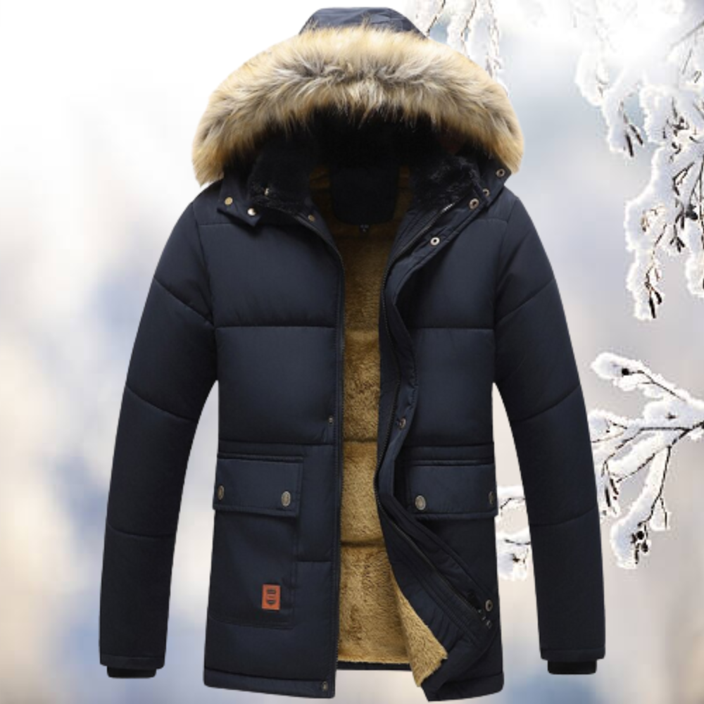 Herren Winterparkajacke mit Reißverschluss und Kapuze
