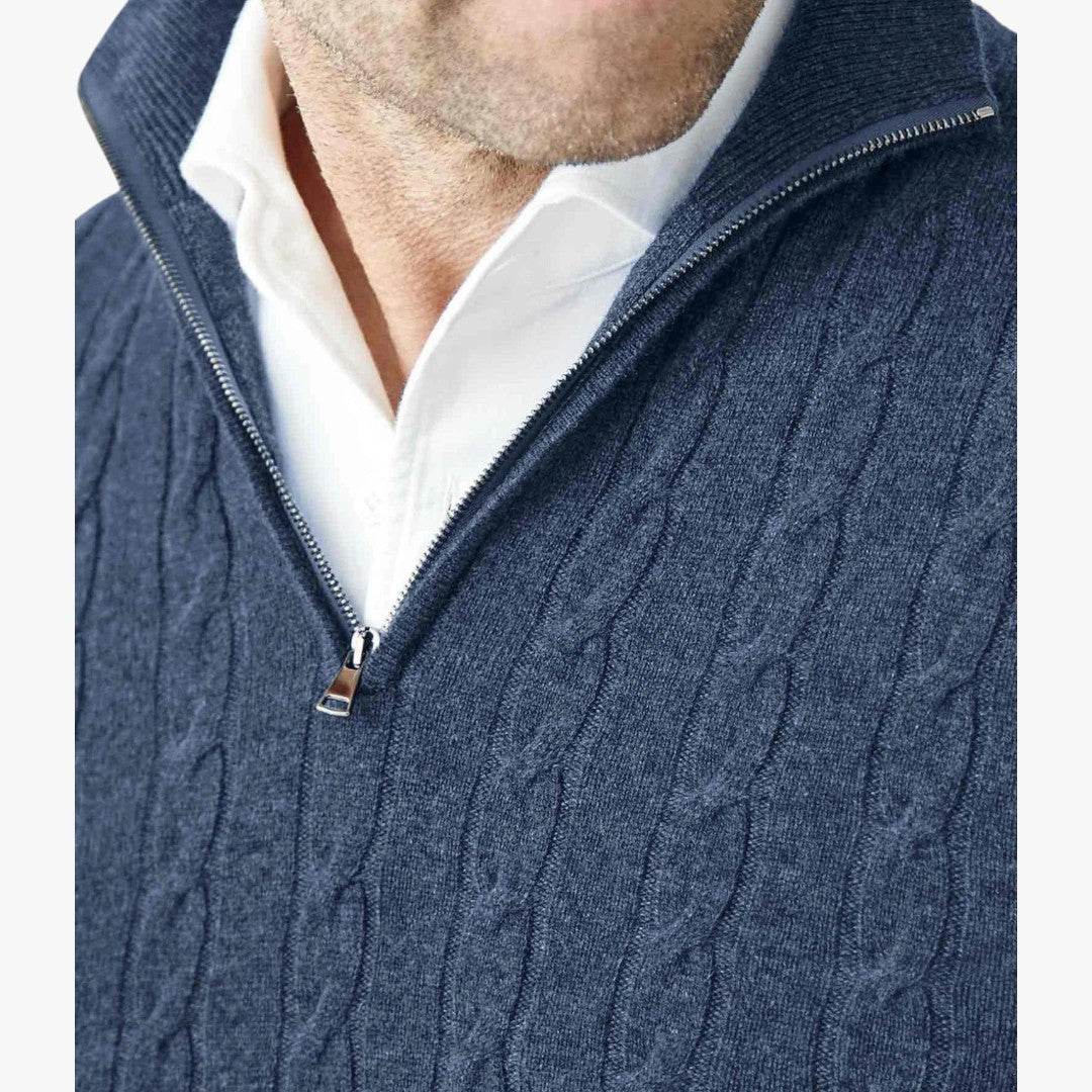 Herren Winterpullover mit Zopfmuster und Reißverschluss