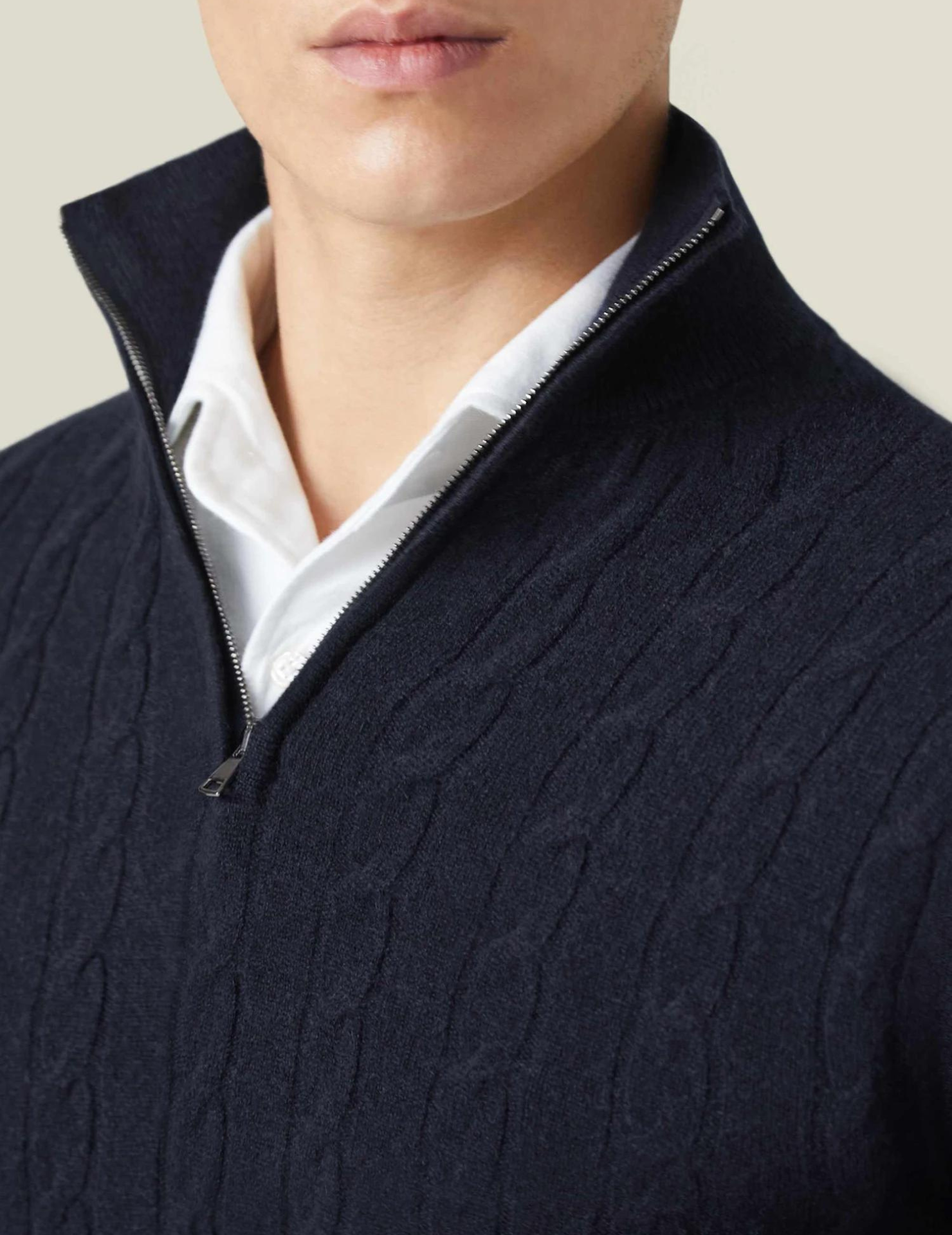 Herren Winterpullover mit Zopfmuster und Reißverschluss