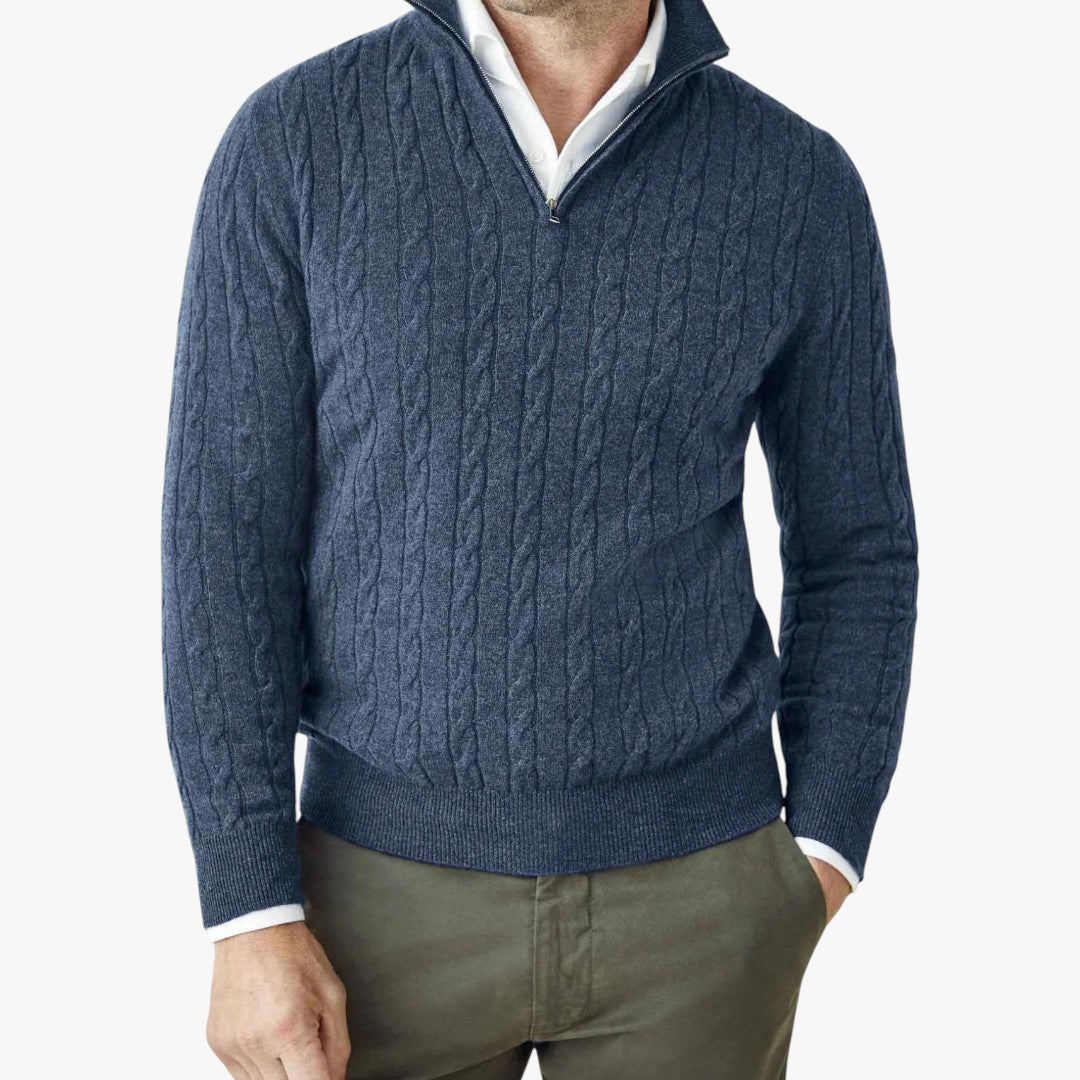 Herren Winterpullover mit Zopfmuster und Reißverschluss