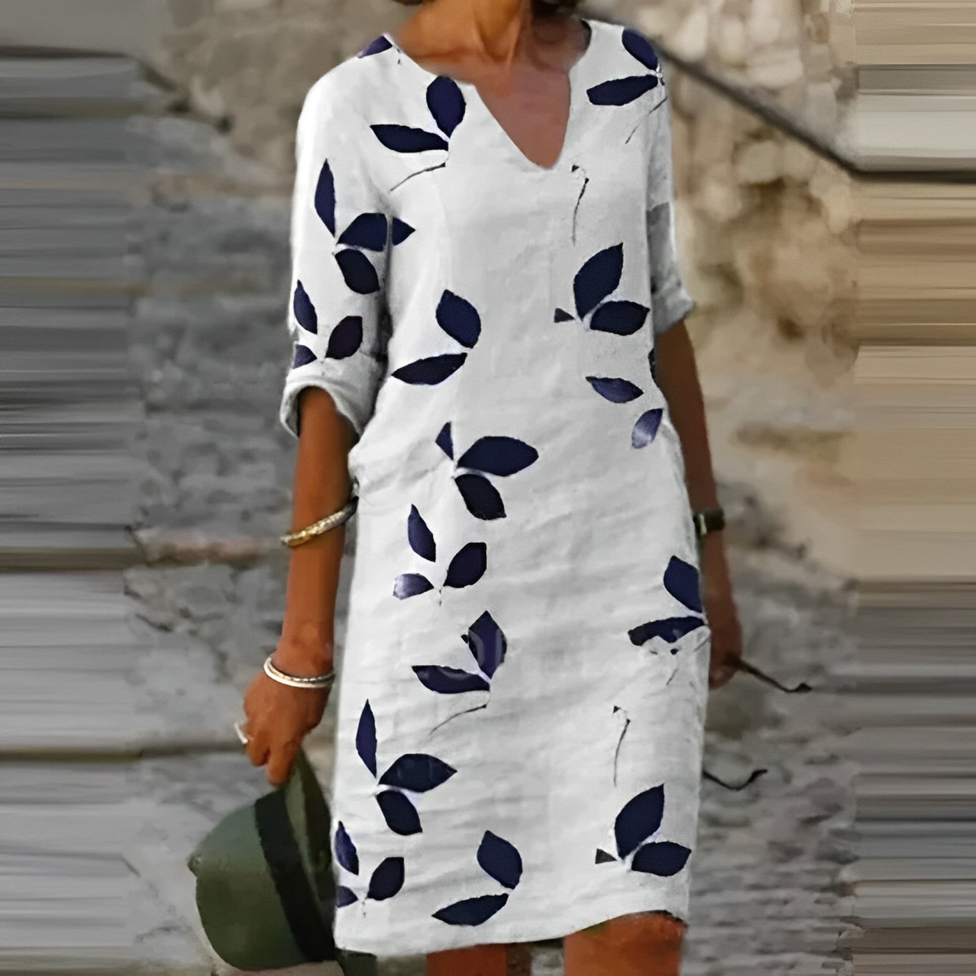 Elegantes Damenkleid Mit Blätterdruck Für Hochzeitsgäste-1