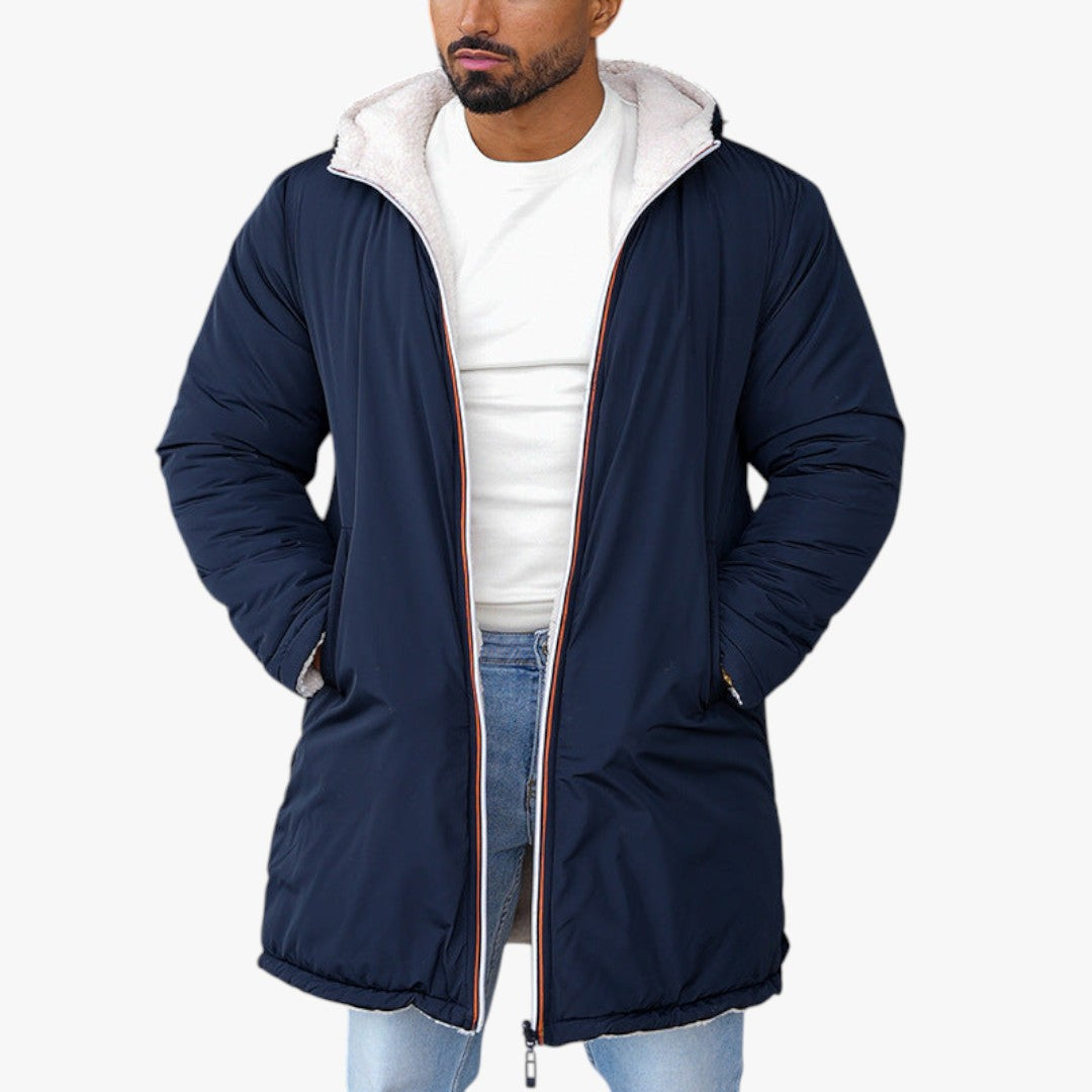 Gefütterte Herren Winterjacke mit Reißverschluss | zweiseitig