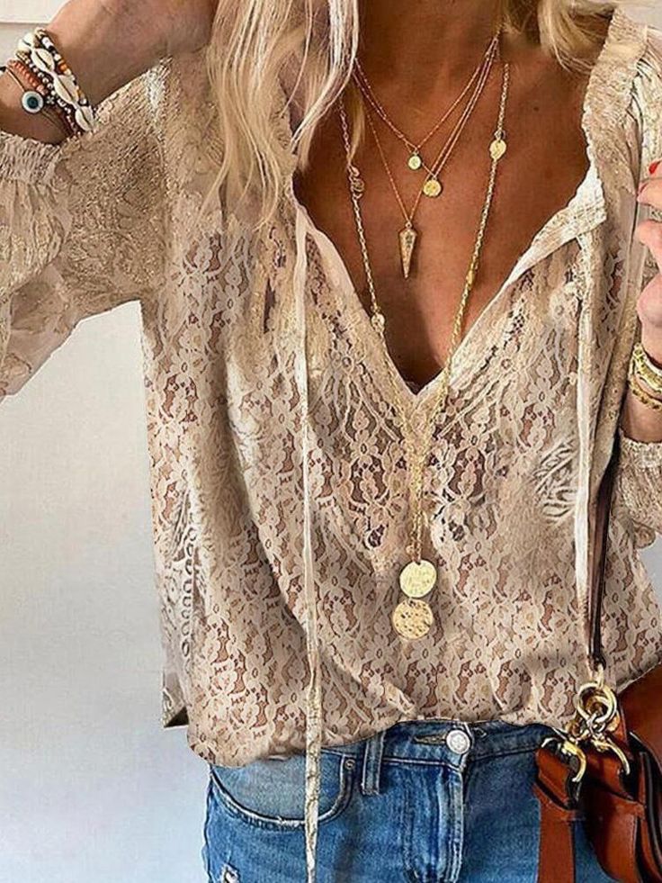 Bluse im Boho Stil V-Ausschnitt - Vintage