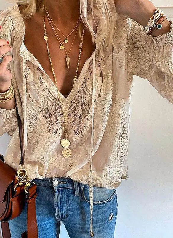 Bluse im Boho Stil V-Ausschnitt - Vintage