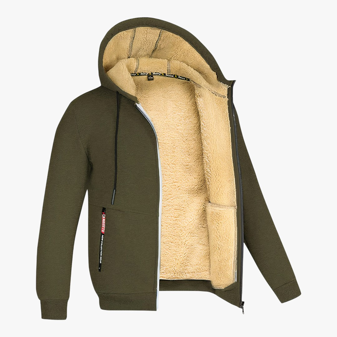 Gefütterte Herren Winterjacke mit Kapuze | Reißverschluss