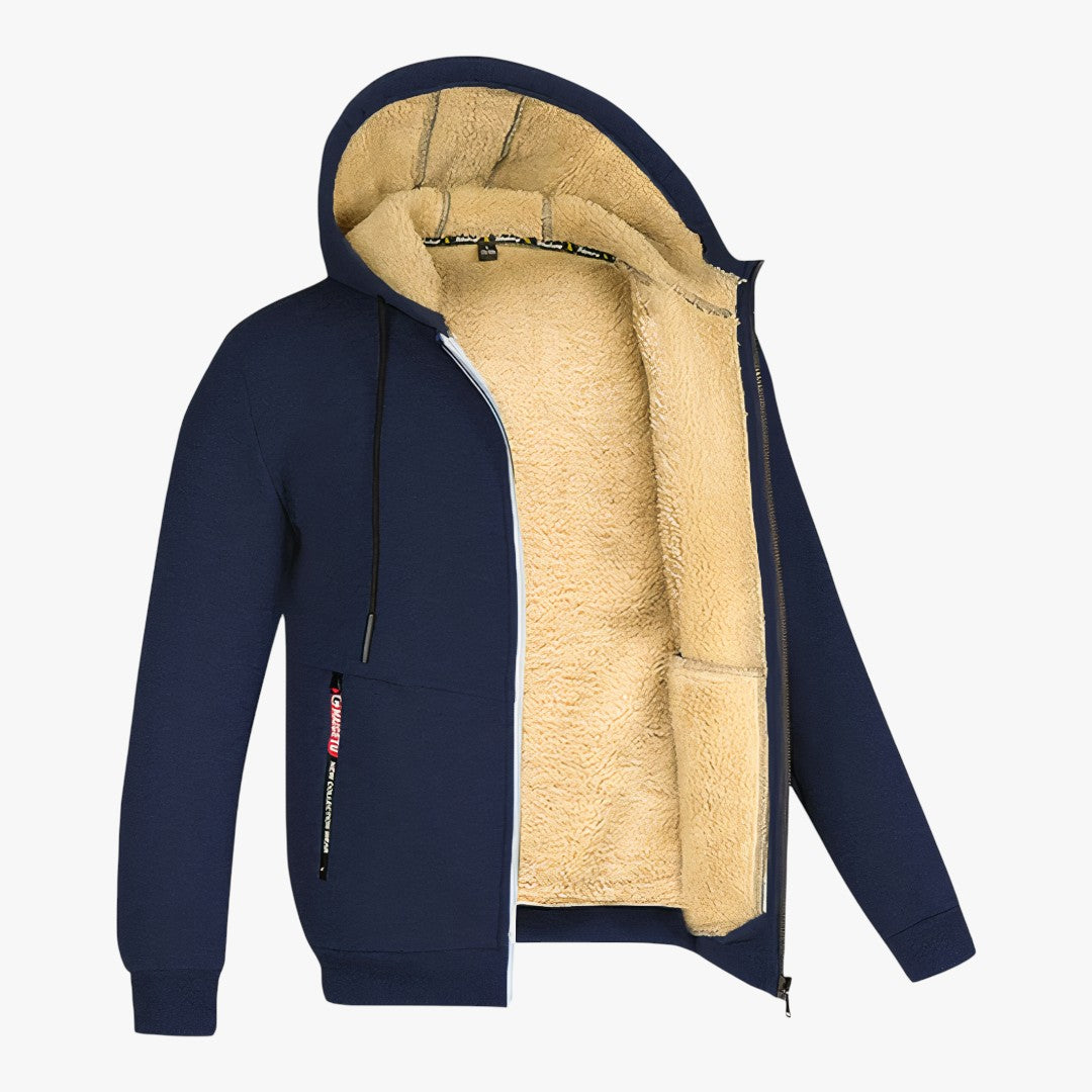 Gefütterte Herren Winterjacke mit Kapuze | Reißverschluss