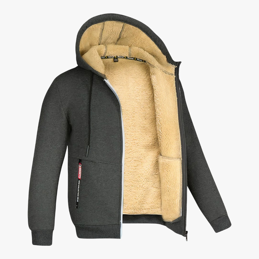 Gefütterte Herren Winterjacke mit Kapuze | Reißverschluss