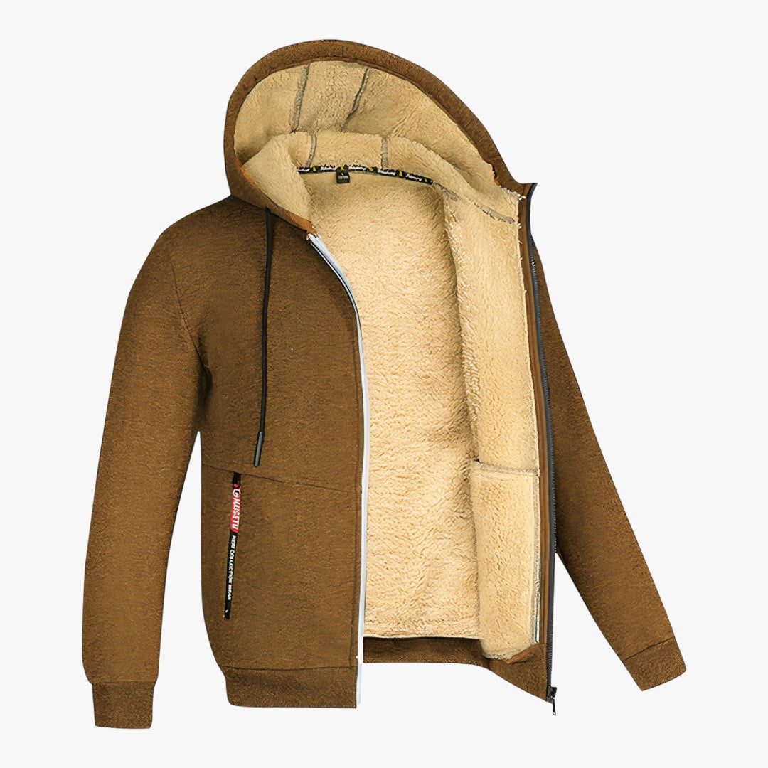 Gefütterte Herren Winterjacke mit Kapuze | Reißverschluss