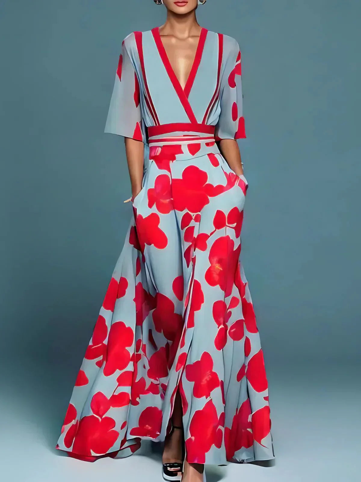 Stilvolles elegantes Maxikleid mit Blumenmuster - Hochzeitsgast