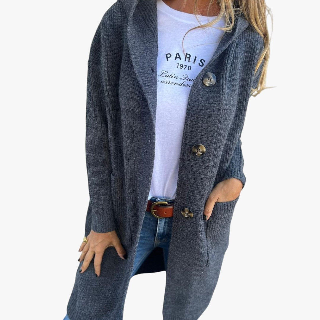 Damen Strickjacke mit Knöpfen und Taschen | Lang
