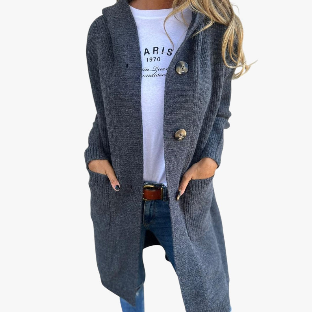 Damen Strickjacke mit Knöpfen und Taschen | Lang