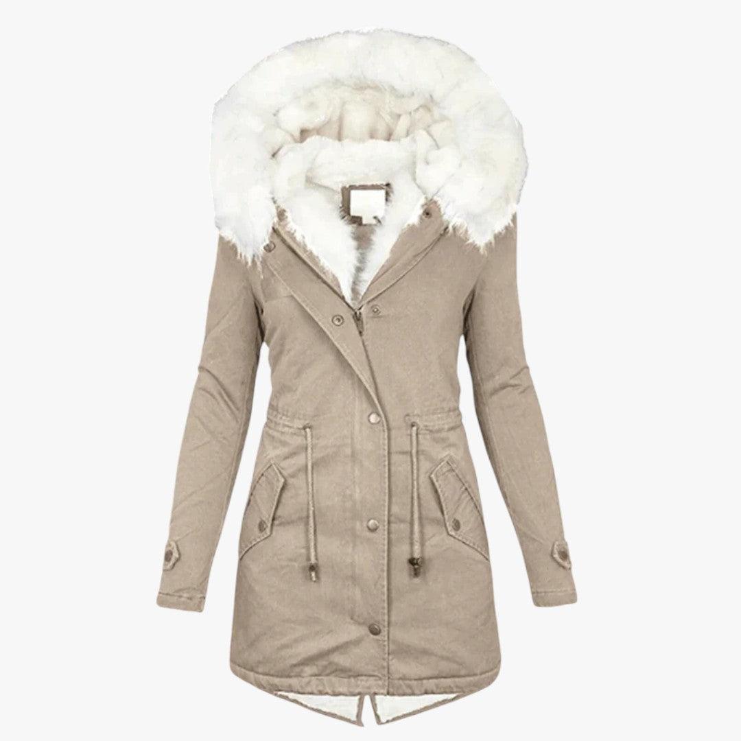 Damen Winterparkajacke mit Kapuze und weißem Futter