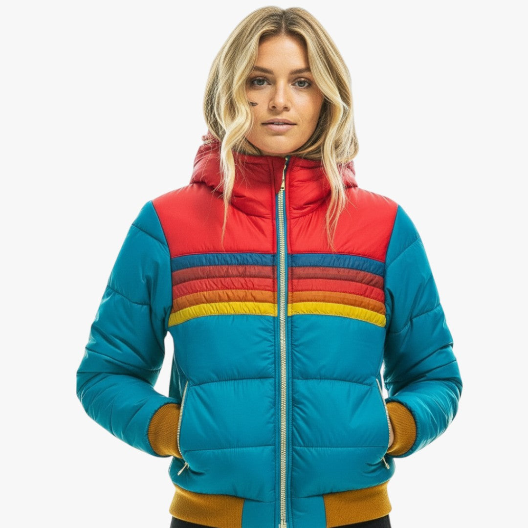 Damen Winterjacke mit Streifen und Kapuze