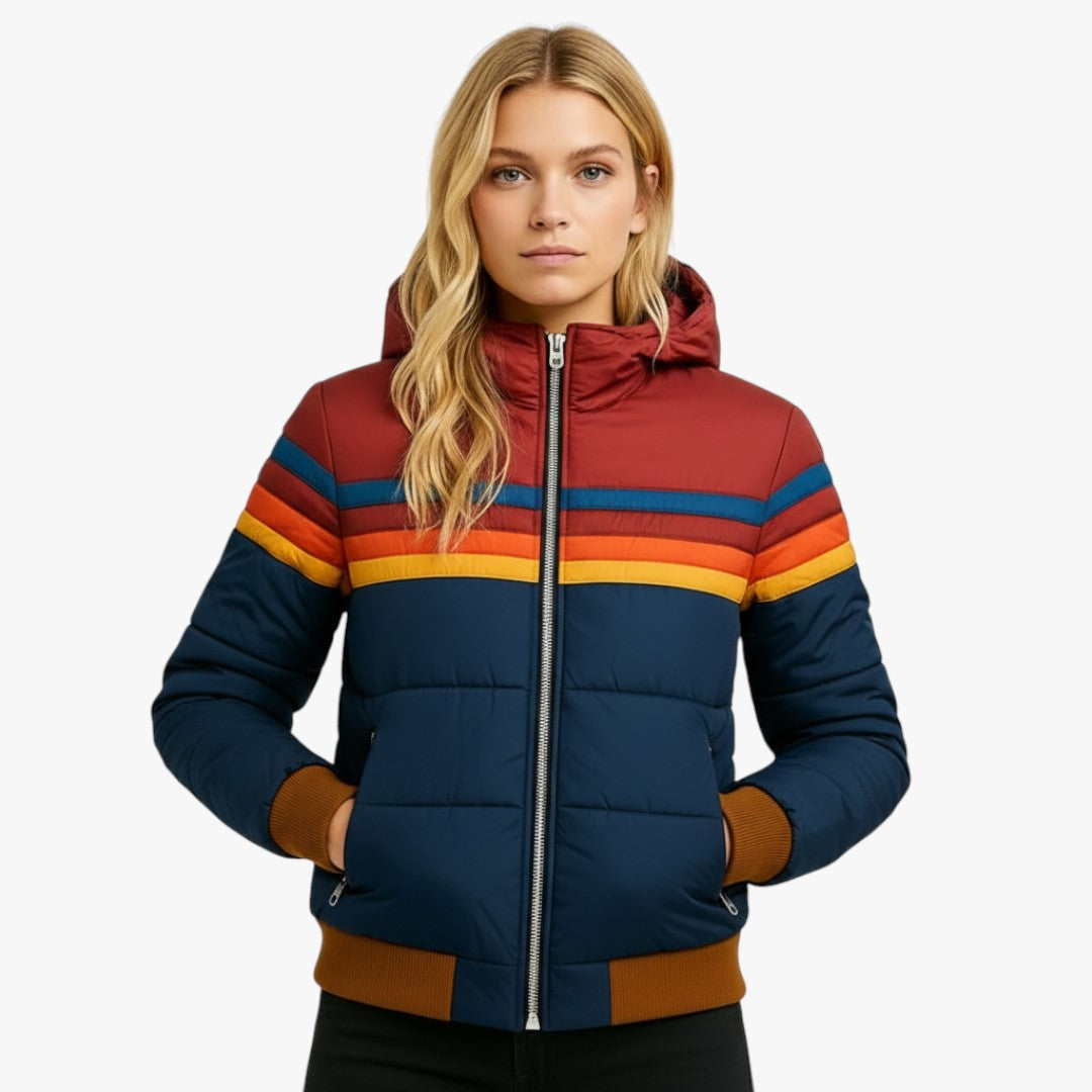 Damen Winterjacke mit Streifen und Kapuze