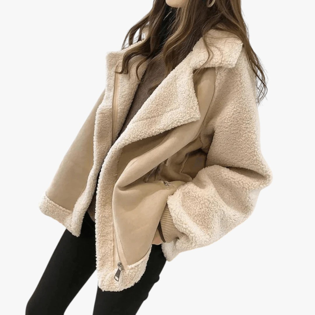 Damen-Winter-Teddyjacke mit Reißverschluss | Lockere Passform