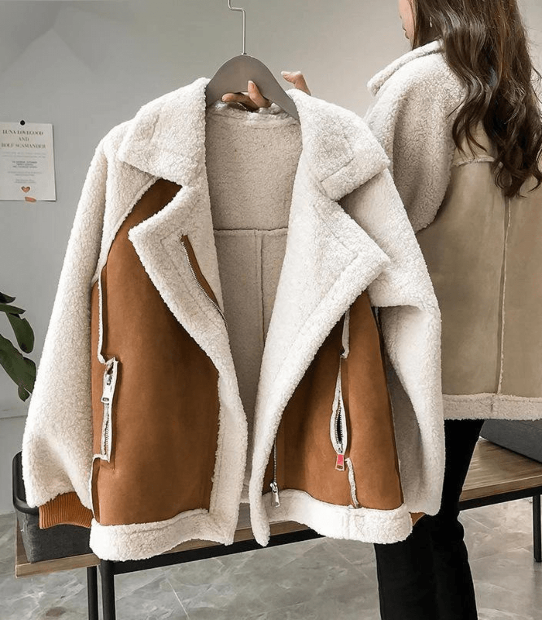 Damen-Winter-Teddyjacke mit Reißverschluss | Lockere Passform